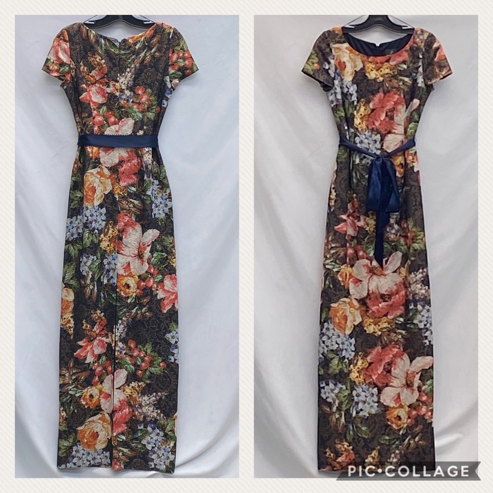 Adrianna-Papell floral short sleeves long gown - Picture 5 of 11